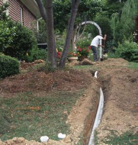 a new line being laid by an Antioch Sprinkler Installation team